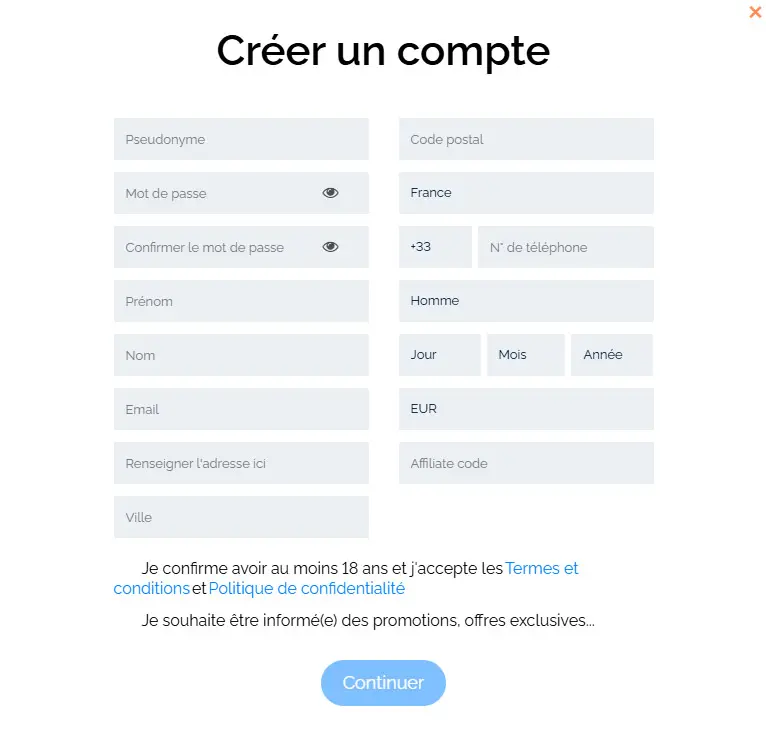 Processus d'inscription 2UP Casino